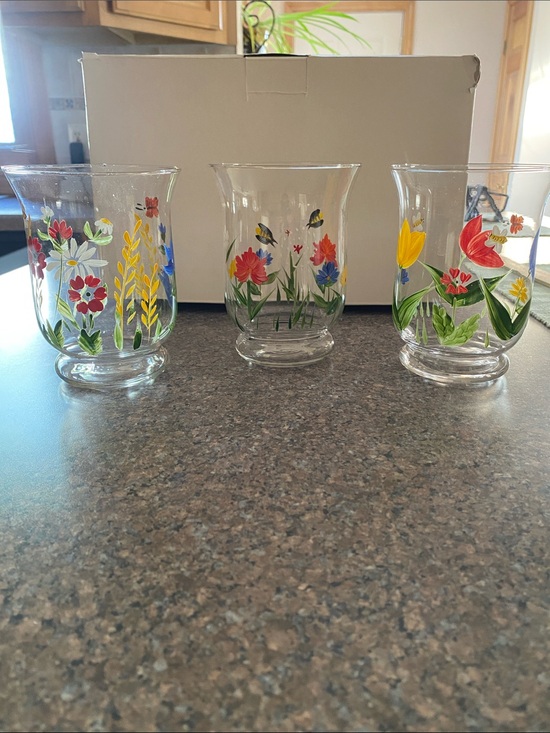 Other - NWOT 3 Hand Painted Candle Holders with votive and sand approx 5”H